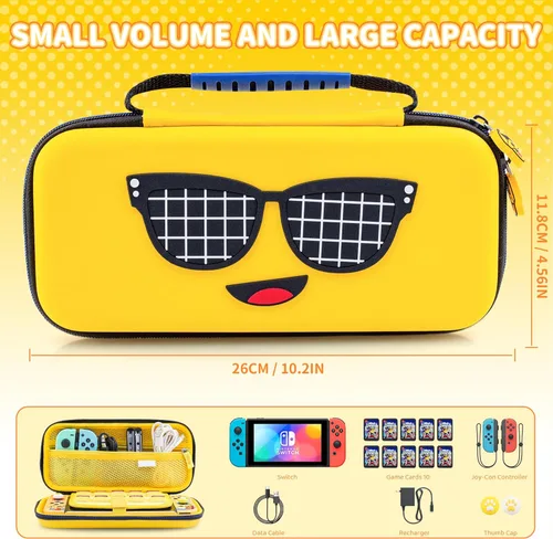 Vista 2 de RHOTALL 7 in 1 Yellow Carrying Case Set for Nintendo Switch ,Portable Traveler Accessories bundle Cover Storage Bag for Fortnite Peely,Hard Shell