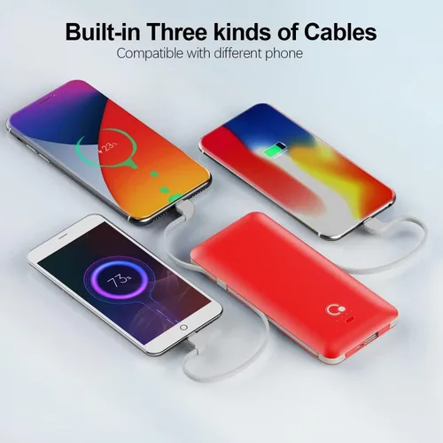 Vista 2 de Cargador portátil de 10000 mAh, banco de energía USB B C delgado, batería externa de 4 salidas con enchufe de pared de CA integrado, micro y USB C