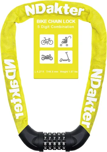 Vista 12 de NDakter Cerradura de cadena para bicicleta, combinación de 5 dígitos, resistente, antirrobo, cerradura de bicicleta de seguridad de Negro