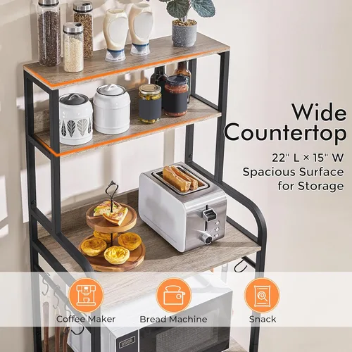 Vista 4 de Yaheetech - Estante de cocina para panaderos de 4 niveles con gabinete de almacenamiento y alacena, soporte para microondas y barra de café
