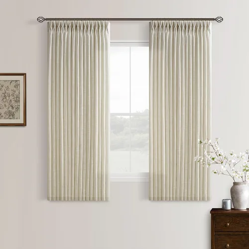 Vista 49 de TWODRAPES Cortinas de Lino Plisadas con Pinza Beige Blancas de 54 Pulgadas de Largo 2 Paneles para Comedor Cocina Dormitorio Plisadas Semi
