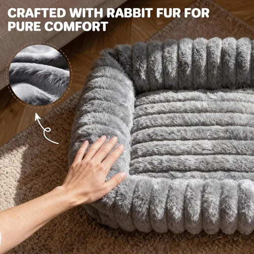 Vista 4 de Camas para gatos de interior, cama cuadrada autocalentable para gatos, cama ortopédica para mascotas con almohada de piel de conejo súper suave