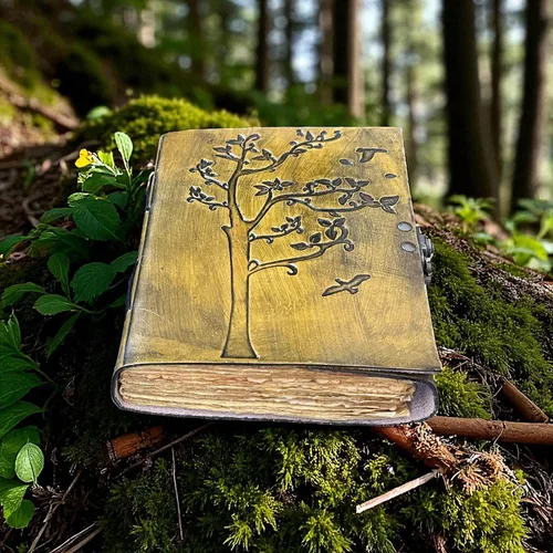 Vista 5 de Leather Journal Tree of Life Embossed – Vintage Leather Diary with Deckle Edge Paper, Rustic Writing Notebook, Grimoire, Sketchbook, Book of
