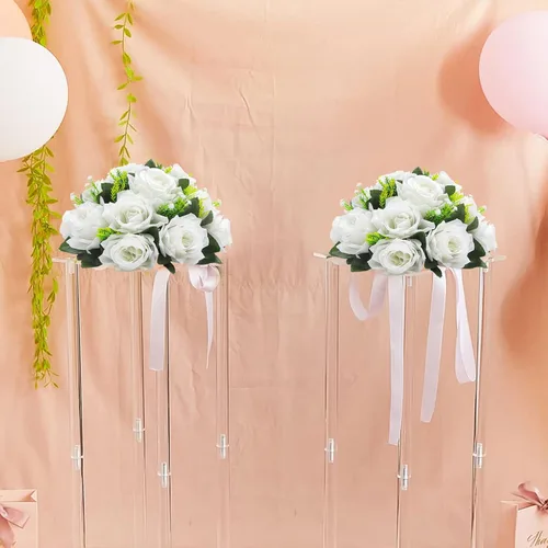 Vista 5 de SHACOS Bolas de flores artificiales para centros de mesa, 2 piezas de 10 pulgadas, 15 cabezas, centros de mesa de boda para mesas, ramo de rosas