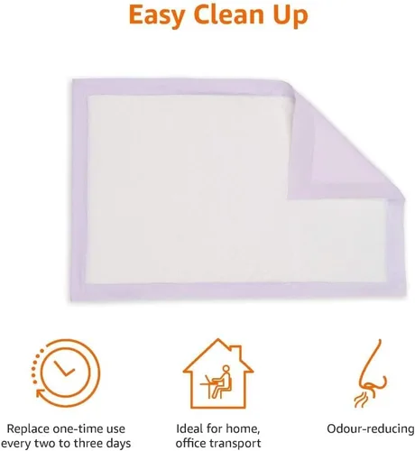 Vista 3 de Amazon Basics Almohadillas para orines de gato, 20 unidades, ajuste universal para caja de arena, control de olores con aroma a limón, púrpura