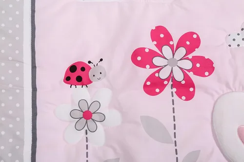 Vista 5 de Juego de ropa de cama de 7 piezas de conejito floral rosa para cuna de bebé, niña, flor, mariquita, nube, conejito