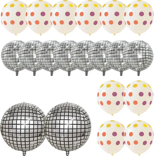 Vista 20 de FBQ Kit de arco de globos de discoteca 4D, globos de aluminio de disco de los años 70, 80, 90, fiesta de discoteca, aniversario, decoración