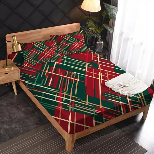 Vista 2 de Juego de sábanas tamaño California King, sábanas de Navidad, sábanas y fundas de almohada de Navidad rojas y verdes, microfibra suave, bolsillo