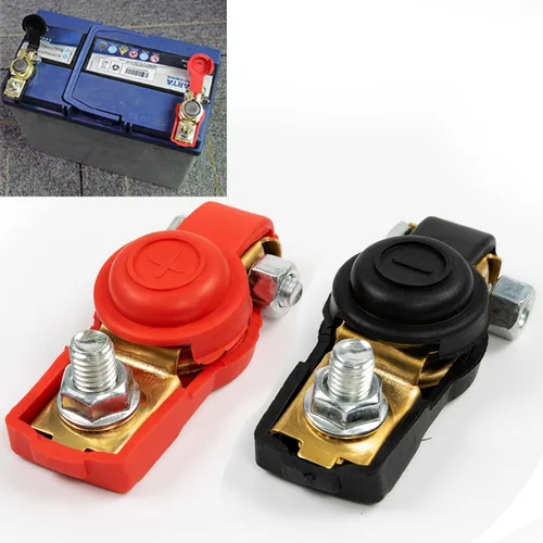 Vista 5 de 1 par de terminales de batería de coche auto conector de batería de liberación rápida terminales de batería abrazaderas tapa clips cobre para coche