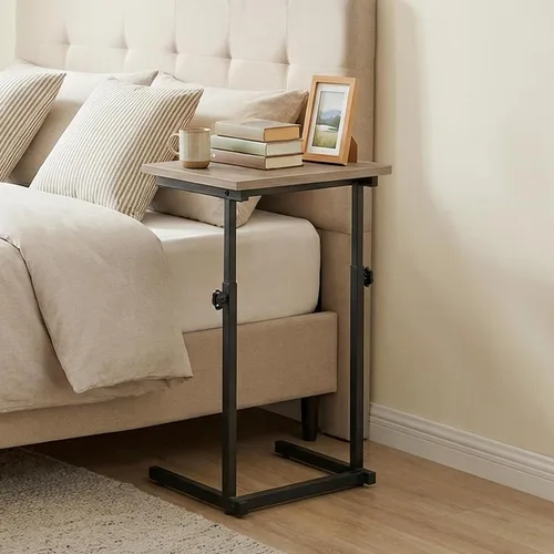 Vista 5 de HOOBRO Mesa auxiliar en forma de C, mesa auxiliar de sofá de altura ajustable, mesa deslizante debajo del sofá, mesa auxiliar en forma de C