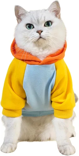 Vista 22 de QWINEE Sudadera básica con capucha para perro, suéter cálido para gatos, ropa para mascotas para Chihuahua, cachorro, gatito, perros pequeños
