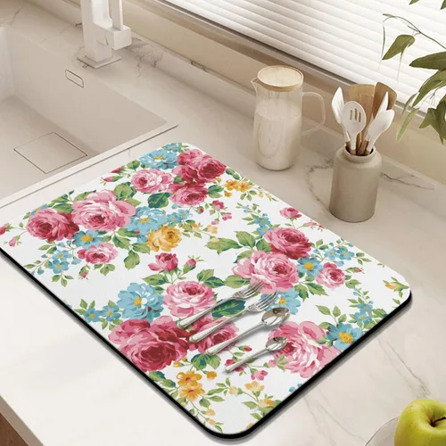 Vista 4 de Tapete de barra de café, accesorios para encimera, absorbente, para ocultar manchas, con parte trasera de goma, tapete de secado de platos