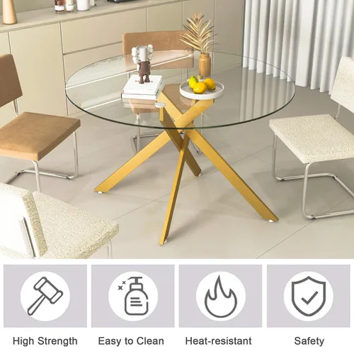 Vista 203 de Mesa de comedor redonda de 36 pulgadas para 4, mesas de cocina y comedor de cristal, moderna mesa de comedor circular con mesa de vidrio templado
