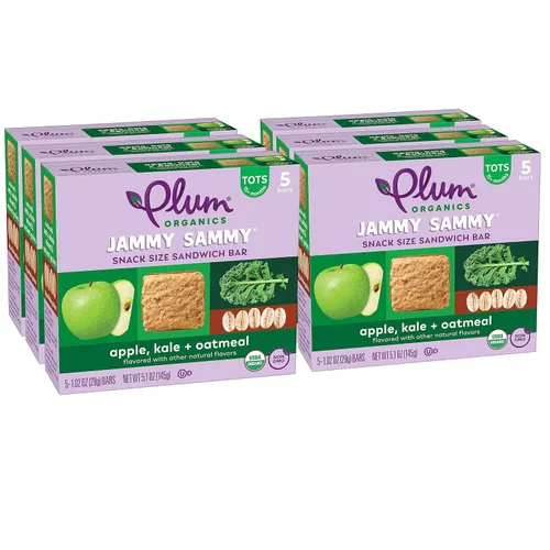 Plum Organics Jammy Sammy Snack Bars – Manzana, col rizada y avena – Barras de 1.02 onzas (paquete de 30) – Barras orgánicas para niños pequeños
