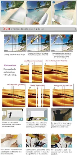 Vista 3 de Murales de pared 3D con océano tropical, Sunny Beach Mural Art Peel and Stick, calcomanías de pared extraíbles para sala de estar, dormitorio