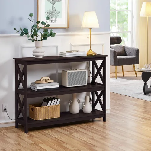 Vista 55 de Yaheetech Soportes de televisión y centros de entretenimiento con estante de almacenamiento de 3 niveles para sala de estar, gris