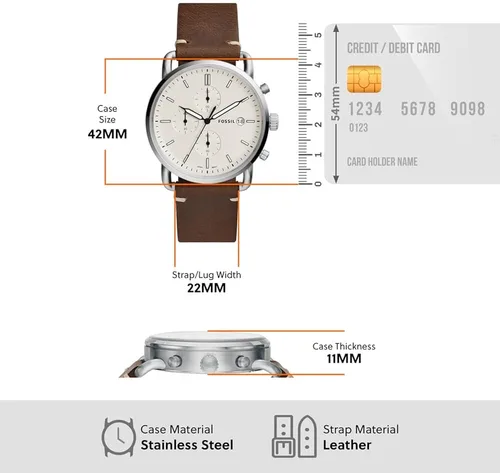 Vista 7 de Fossil Commuter - Reloj de cuarzo para hombre de acero inoxidable y piel, estilo casual
