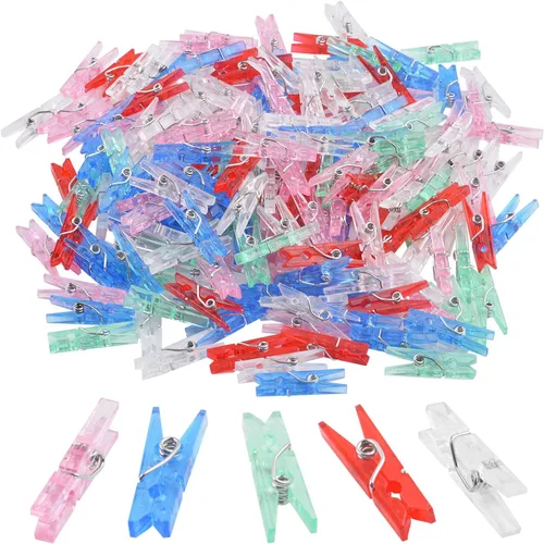 Aylifu Mini clavijas de plástico multifuncionales, 200 piezas de plástico colorido para papel fotográfico, pinzas para manualidades, mini pinzas