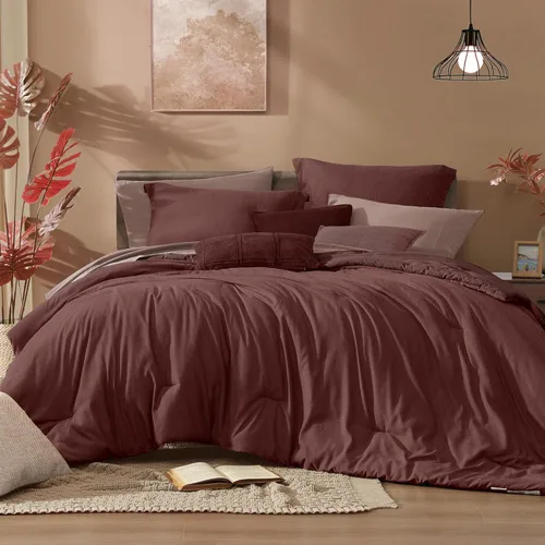 Vista 27 de Monbix - Juego de edredón Queen de 7 piezas, teñido catiónico, hojas de otoño, ropa de cama en una bolsa, con edredón, sábanas, fundas de almohada