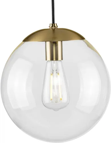 Atwell Collection - Lámpara colgante de 1 luz con forma de globo de cristal transparente de bronce cepillado, moderna y media, color dorado