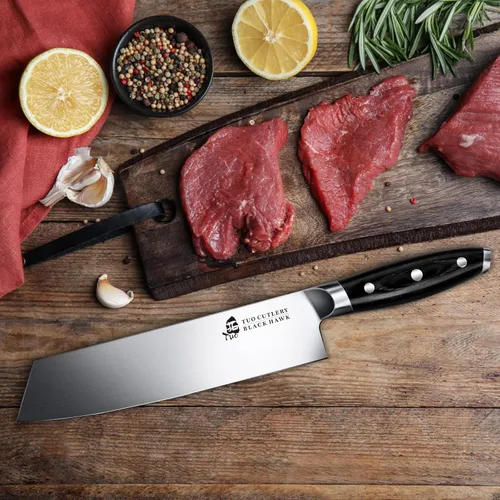 Vista 2 de TUO - Cuchillo de chef Kiritsuke de 8.5 pulgadas - Cuchillo japonés para carne y verduras, de acero alemán de alto carbono - Mango de madera