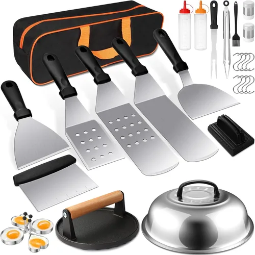 Vista 8 de Kit de accesorios para parrilla Terlulu, 28 piezas de accesorios de parrilla de parte superior plana para Blackstone y Camp Chef, juego de espátulas
