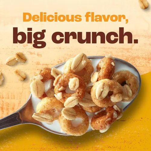Vista 5 de Cheerios Oat Crunch Oats 'N Honey Cereal para desayuno, hecho con grano entero, tamaño grande, 18.2 onzas