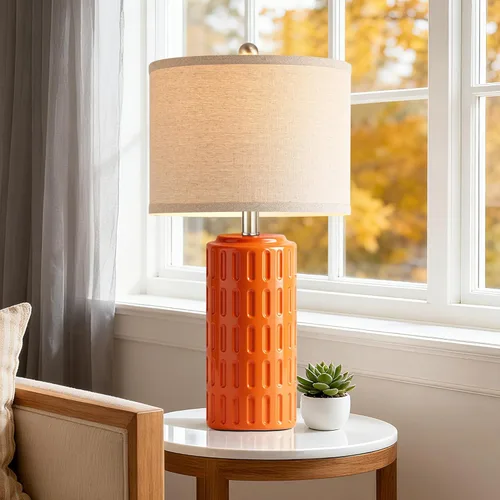 Vista 8 de PARTPHONER Juego de 2 lámparas de mesa de cerámica modernas de granja de 23 pulgadas, lámparas de noche naranjas para dormitorio y sala de estar