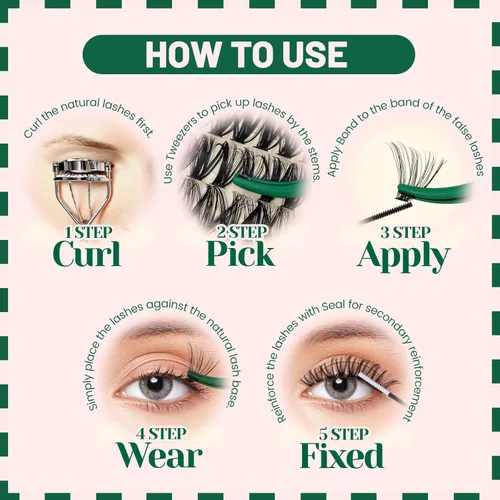 Vista 6 de Kit de extensión de pestañas DIY KEYYOU 280 piezas, pestañas individuales, rizadas D, kit de extensión de pestañas 30D+40D, 9-16 Mix, racimos