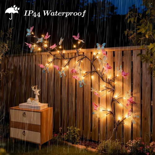 Vista 9 de Willow - Luz de vid con mariposa 48 LED de 5.9 pies, decoración de pared encantada, 8 modos de luz para decoración de pared interior del hogar