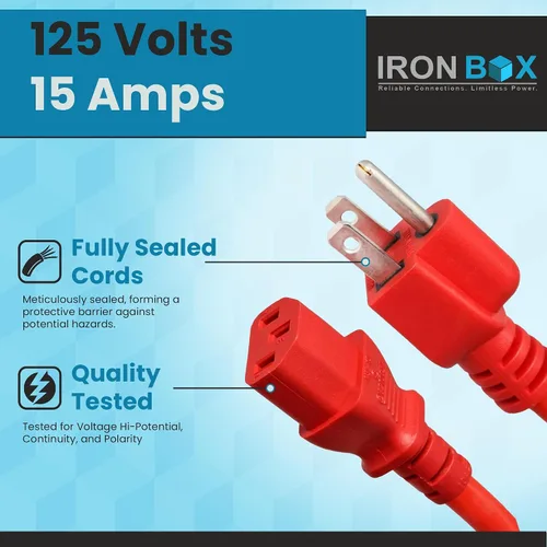 Vista 3 de IronBox Electric - Cable de alimentación de servicio pesado 5-15P a C13 - Cable de 3 clavijas 15A 125V 14/3 SJT para PC - Cable para computadora