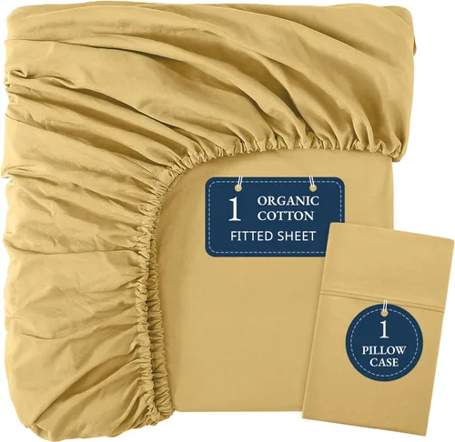 Vista 20 de LANE LINEN Sábanas ajustadas tamaño full, 100% algodón orgánico, juego de 3 piezas (1 sábana ajustada, 2 fundas de almohada), tejido percal, sábanas