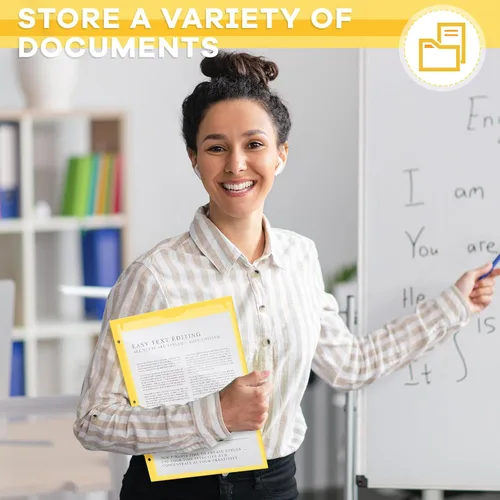 Vista 6 de Henoyso 36 carpetas de plástico de 2 bolsillos con bolsillo frontal transparente y 3 agujeros, tamaño carta, soporte para documentos para llevar a