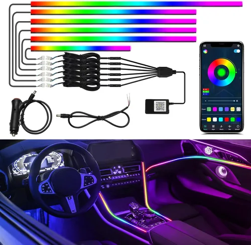 Vista 23 de Nueva versión Dreamcolor Luces de interior de coche acrílicas 18 en 1 RGB Kit de iluminación ambiental para coche APP Control Sistema de control por