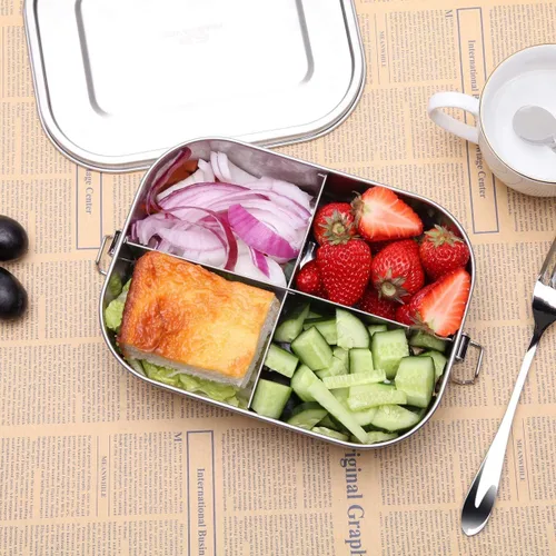 Vista 3 de G.a HOMEFAVOR - Lonchera Bento de acero inoxidable, 3 compartimentos, 40.6 fl oz/40 onzas