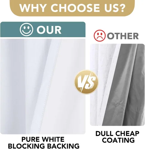 Vista 3 de H.VERSAILTEX Cortinas de aspecto de lino 100% opacas de 45 pulgadas de largo para dormitorio con bolsillo para cortinero de 42 pulgadas de ancho