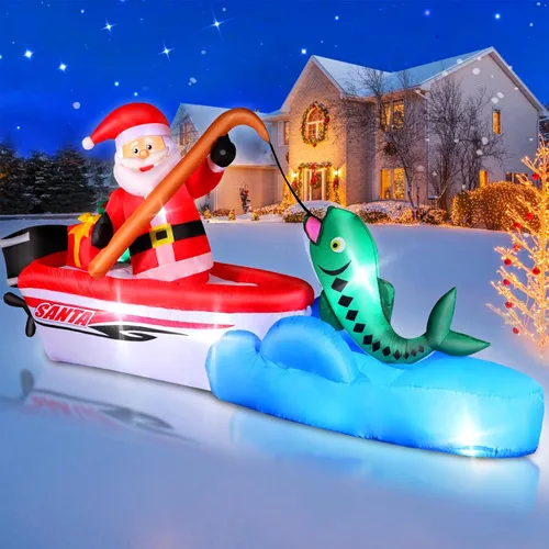 Vista 12 de FunFanso Decoración inflable navideña de 4 pies, lindo perro hinchable para patio con LED incorporado, perro navideño con gorro de Santa