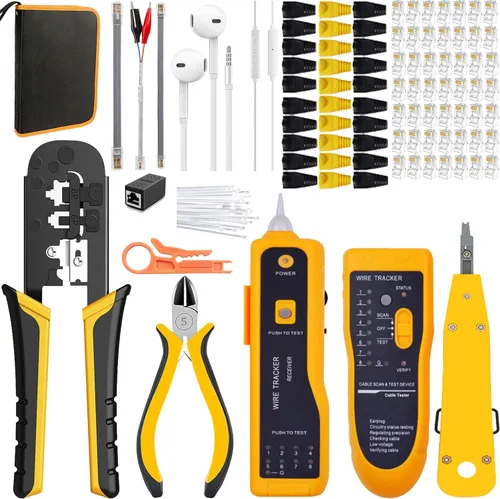 TAIWAIN CAT6 - Juego de reparación de herramientas de crimpado de red CAT5 con conectores RJ45 para RJ11/RJ12, kit de pelacables de red con 50