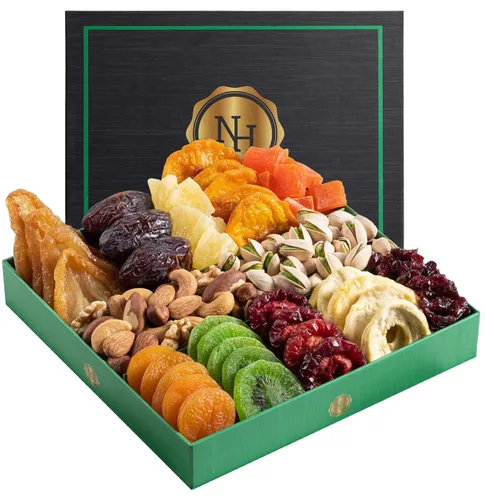 Vista 10 de Cesta de regalo de frutos secos y frutas secas, selección de 18 bandejas de alimentos, fantástica cesta de regalo de alimentos para cumpleaños