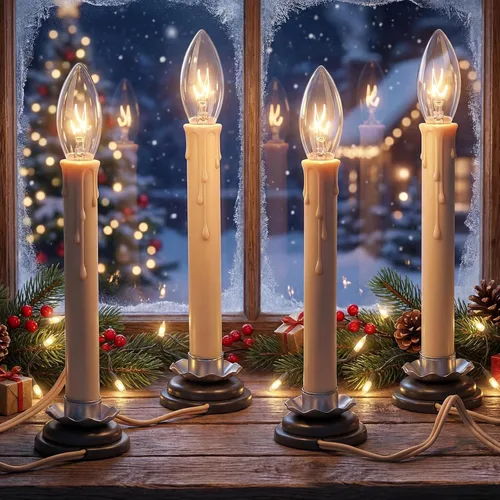 Vista 10 de Lámparas eléctricas de vela de 5 pulgadas, luces de vela de ventana de Navidad con base de hierro de ciruela negra, velas eléctricas con bombillas