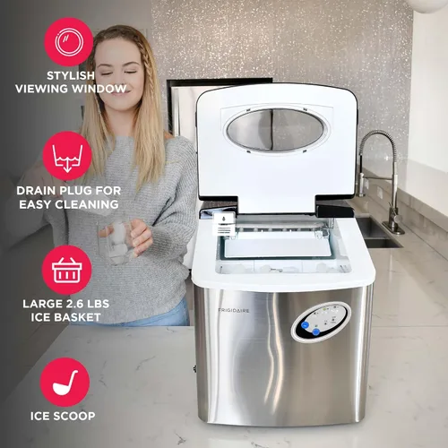 Vista 3 de Frigidaire EFIC115 Máquina de hielo extra grande, acero inoxidable, 48 libras por día