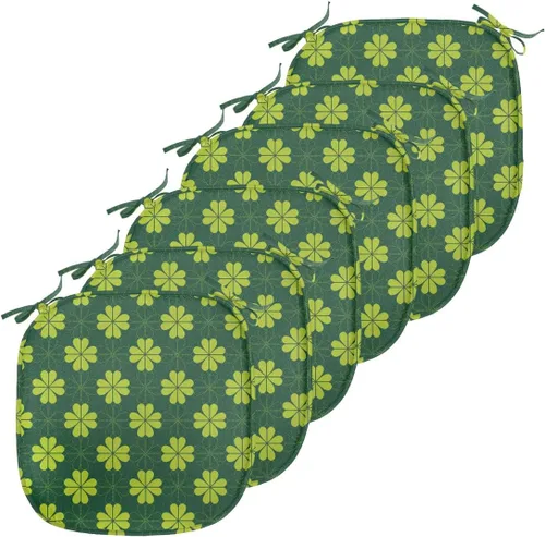 Vista 107 de Lunarable Juego de 4 cojines de asiento para silla, diseño de pétalos de flores de iris florecientes, arte de forma desgastada, acolchado de asiento