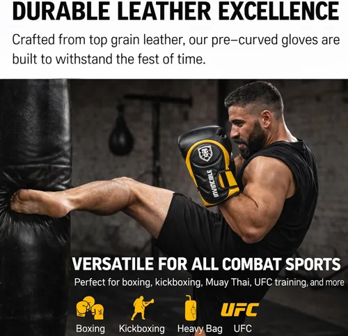 Vista 7 de Invincible Fight Gear Professional Hook and Loop Leather Training Boxing Gloves v2.0 - Ideal for Boxing, Kickboxing, Muay Thai, MMA for Men Women