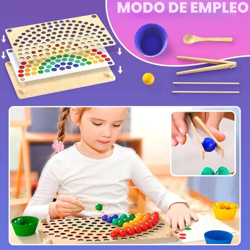 Vista 2 de Juguetes Montessori de aprendizaje de madera para niños pequeños – Juego de cuentas educativo preescolar Baby Rainbow Stacking Matching Counting