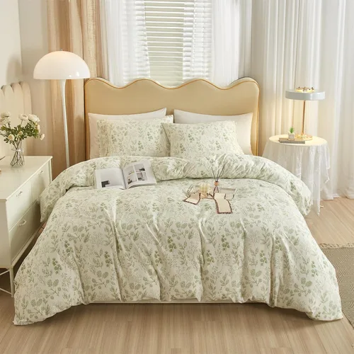 Vista 20 de mixinni Juego de funda de edredón de algodón floral para niñas y adolescentes, con lazos de cremallera, fácil cuidado, ultra suave y transpirable