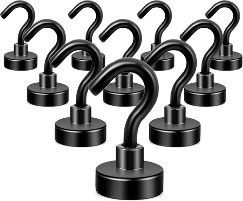 Vista 17 de Neosmuk Magnetic Hooks, 10 kg High Performance Earth Magnets with Hooks, Extra Strong Cruise Hook for Hanging (Pistol Black, Pack of 10)