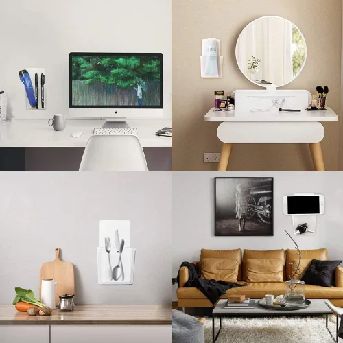 Vista 6 de Soporte remoto de pared libre de daños (paquete de 2), transparente y fuerte, autoadhesivo, caja de almacenamiento universal para teléfono celular