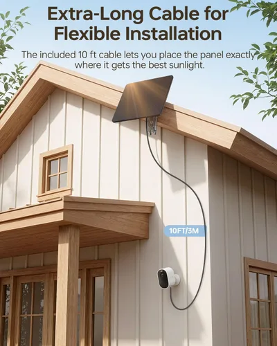 Vista 5 de KJK Panel solar de 6 W para cámara de anillo, cargador de panel solar de cámara de rastro con batería de 5000 mAh para cámara de juegos y cámara