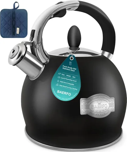 Tetera para estufa, tetera silbante, tetera de acero inoxidable con revestimiento de cerámica de grado alimenticio 18/8, tetera de estilo vintage,