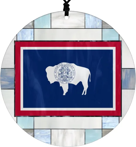 Vista 10 de New Hampshire Christmas Ornament - Faux Stained Glass Design Effect Featuring State Flag - 2026 Hanging Acrylic Disc Decoration for Tree - Unique
